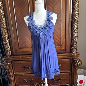 By Deep LosAngeles Blue Lace Trim Sleeveless Dress.